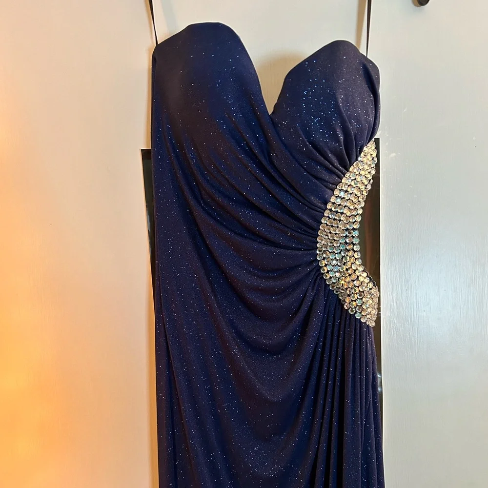 Jovani Sparkly Navy Blue Prom Dress - Picture 2 of 5
